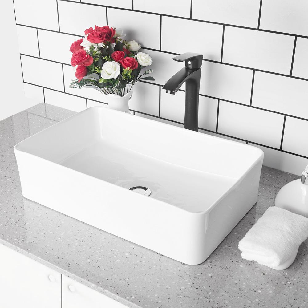 Vessel Vanity Sink Art Basin 21 in. x 13.5 in. Bathroom Rectangle Above in White Porcelain Ceramic - Super Arbor