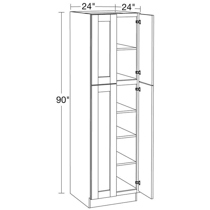 Home Decorators Collection Washington Vesper White Plywood Shaker Assembled Utility Pantry Kitchen Cabinet Soft Close 24 in W x 24 in D x 90 in H