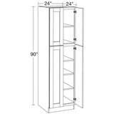Home Decorators Collection Washington Vesper White Plywood Shaker Assembled Utility Pantry Kitchen Cabinet Soft Close 24 in W x 24 in D x 90 in H