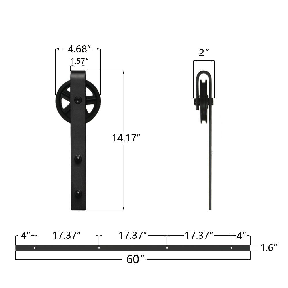 5 ft./60 in. Black Sliding Barn Door Track and Hardware Kit with Bigwheel J-Shape Hanger For Single Door - Super Arbor