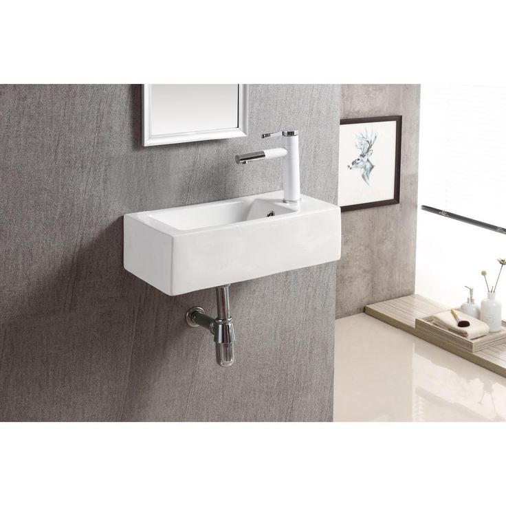 Elanti Wall-Mounted Left-Facing Rectangle Bathroom Sink in White