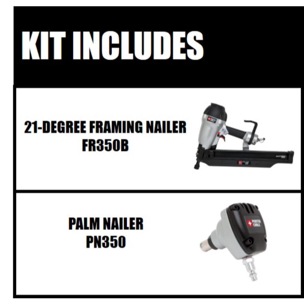 Pneumatic 21-Degree 3-1/2 in. Full Round Framing Nailer with 0-Degree Mini Impact Palm Nailer - Super Arbor