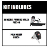 Pneumatic 21-Degree 3-1/2 in. Full Round Framing Nailer with 0-Degree Mini Impact Palm Nailer - Super Arbor