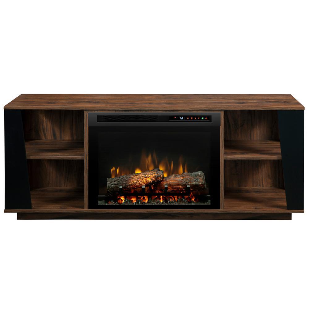 Arlo 60 in. Media Console in Walnut with 26 in. Electric Fireplace with Logs - Super Arbor