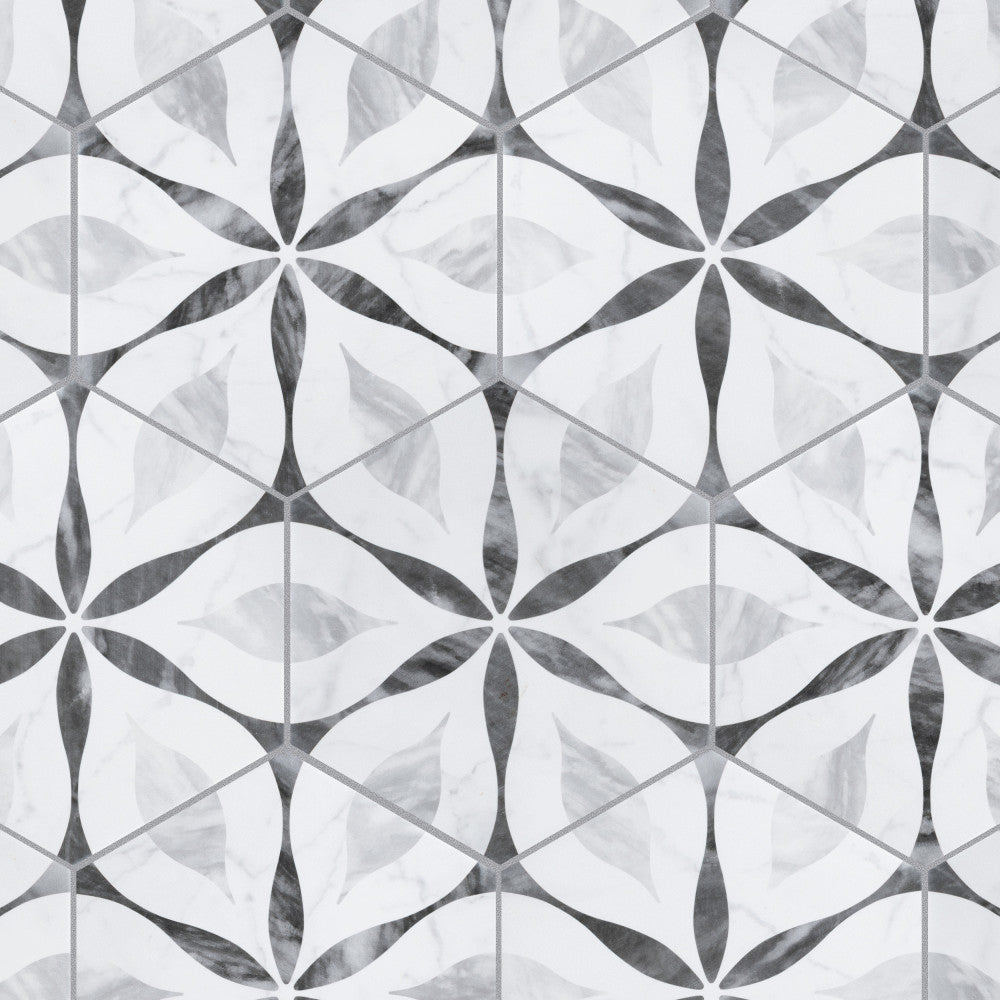 Merola Tile Classico Bardiglio Hexagon Flower 7 in. x 8 in. Porcelain Floor and Wall Tile (7.67 sq. ft. per case)