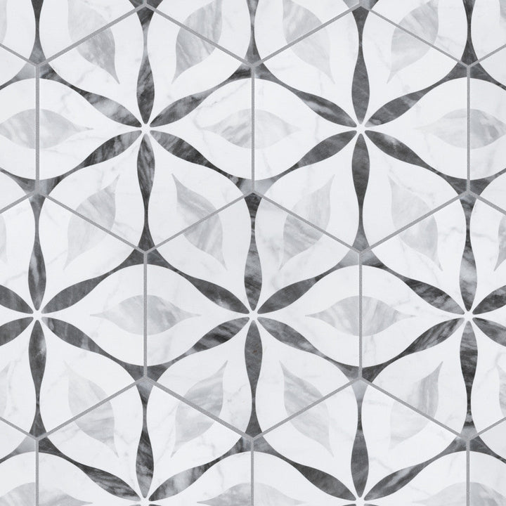 Merola Tile Classico Bardiglio Hexagon Flower 7 in. x 8 in. Porcelain Floor and Wall Tile (7.67 sq. ft. per case)