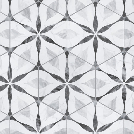 Merola Tile Classico Bardiglio Hexagon Flower 7 in. x 8 in. Porcelain Floor and Wall Tile (7.67 sq. ft. / case)