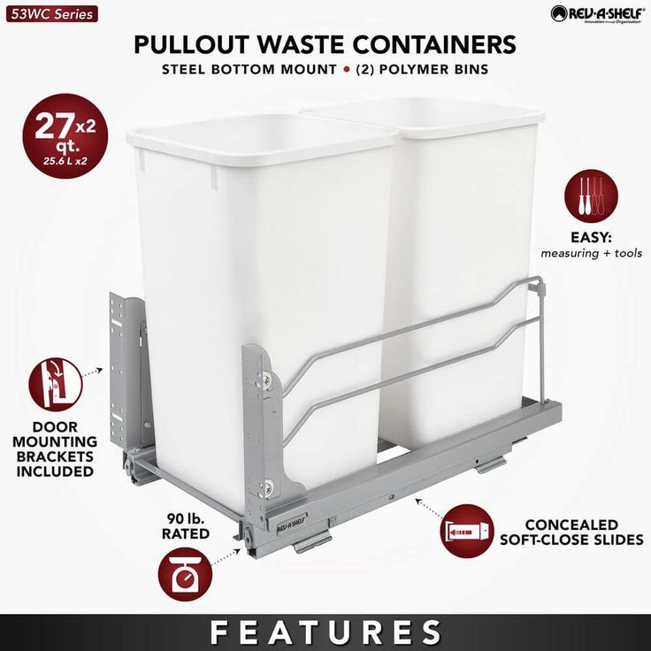 11-in x 22-in x 19-in 27-Quart Soft Close Double Pull Out Trash Can