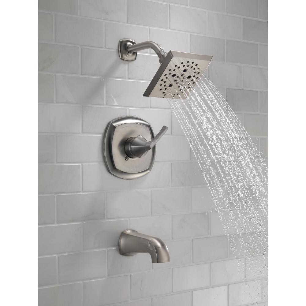 Portwood Single-Handle 5-Spray Tub and Shower Faucet with H2Okinetic in SpotShield Brushed Nickel (Valve Included) - Super Arbor