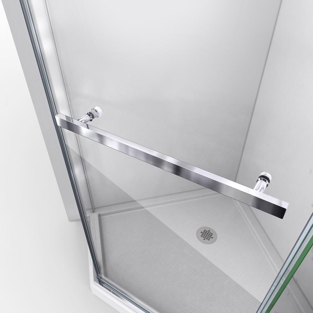 Prism 34.125 in. x 34.125 in. x 72 in. Semi-Frameless Neo-Angle Pivot Shower Enclosure in Brushed Nickel - Super Arbor