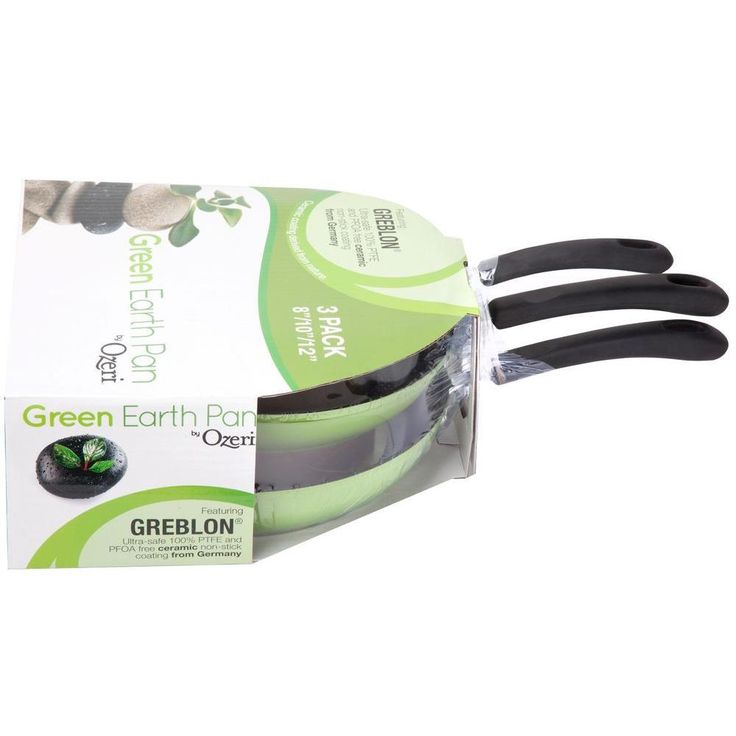 Green Earth 3-Piece Aluminum Ceramic Nonstick Frying Pan Set in Green