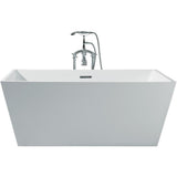 67 in. Acrylic Center Drain Rectangle Flat Bottom Freestanding Bathtub in White - Super Arbor