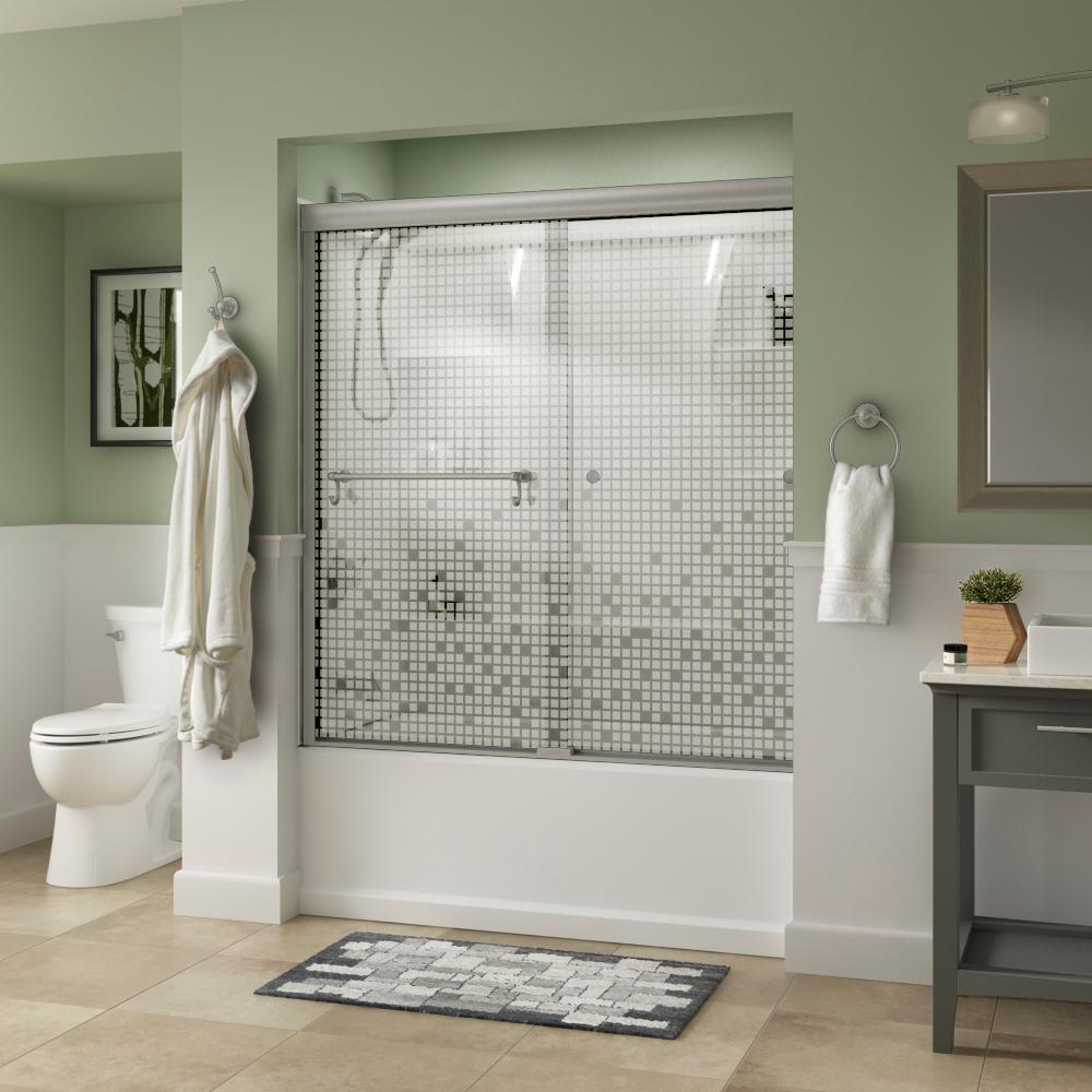 Portman 60 in. x 58-1/8 in. Semi-Frameless Traditional Sliding Bathtub Door in Bronze with Rain Glass - Super Arbor
