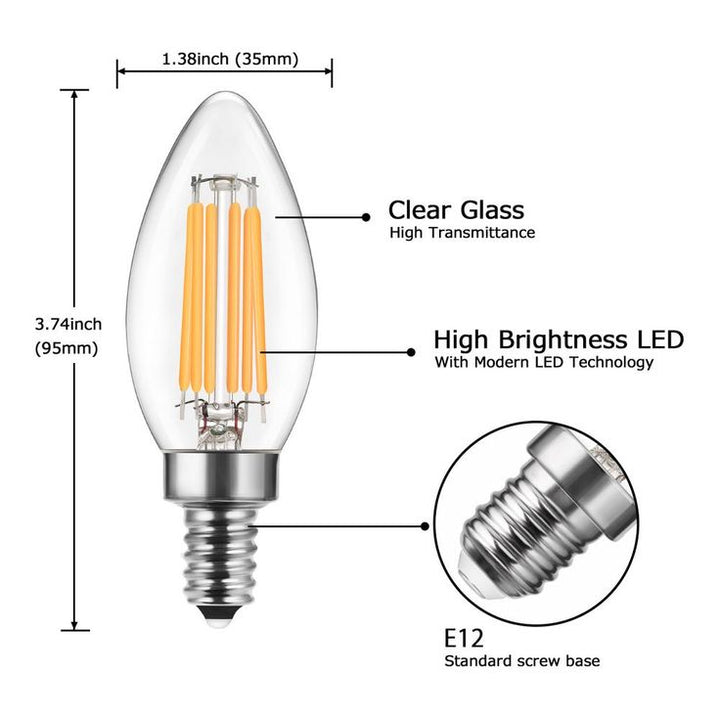 YANSUN 60-Watt Equivalent C35 Dimmable Edison LED Light Bulb Warm White (6-Pack)