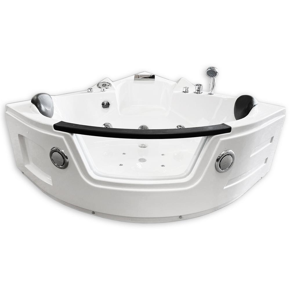 Miami with heater 53.14 in. Acrylic Center Drain Corner Alcove Whirlpool Bathtub in White - Super Arbor