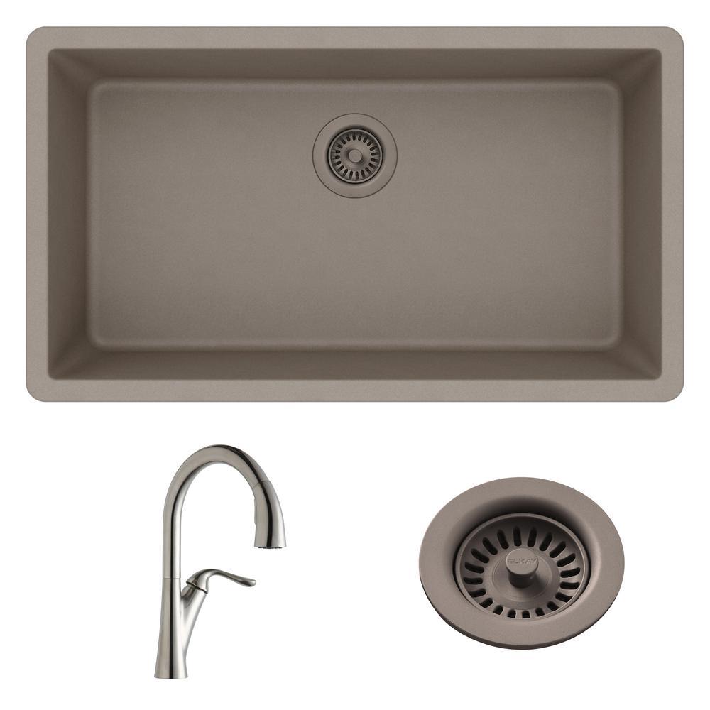 Quartz Classic Undermount Composite 33 in. Single Bowl Kitchen Sink in Black - Super Arbor