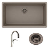 Quartz Classic Undermount Composite 33 in. Single Bowl Kitchen Sink in Black - Super Arbor