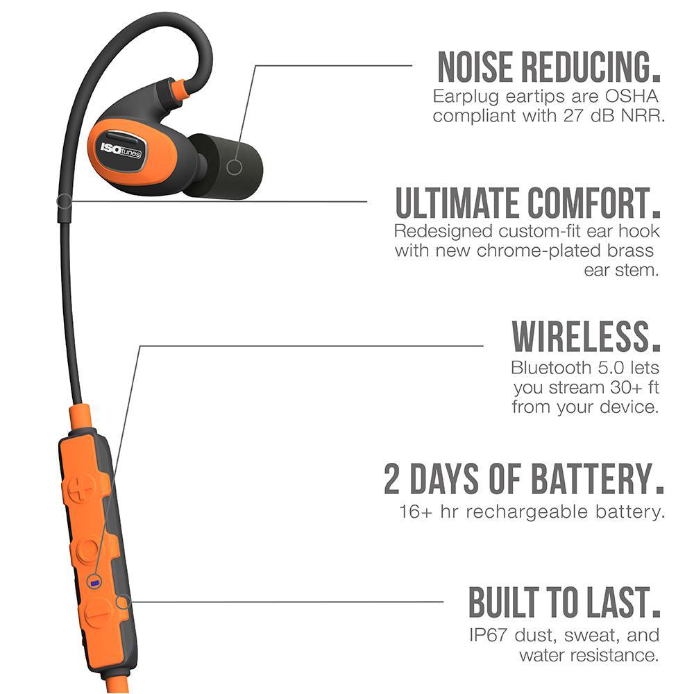 PRO 2.0 Noise Reducing Bluetooth Safety Earbuds 27 NRR, 16-Hour Battery OSHA Compliant Work Headphones in Orange - Super Arbor