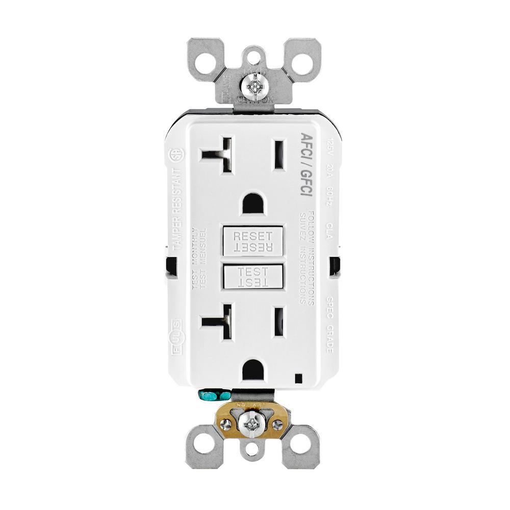 20 Amp 125-Volt Duplex Self-Test SmartlockPro Tamper Resistant AFCI/GFCI Dual Function Outlet, White - Super Arbor