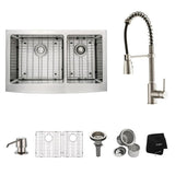 All-in-One Farmhouse Apron Front Stainless Steel 33 in. Double Bowl Kitchen Sink with Faucet in Stainless Steel