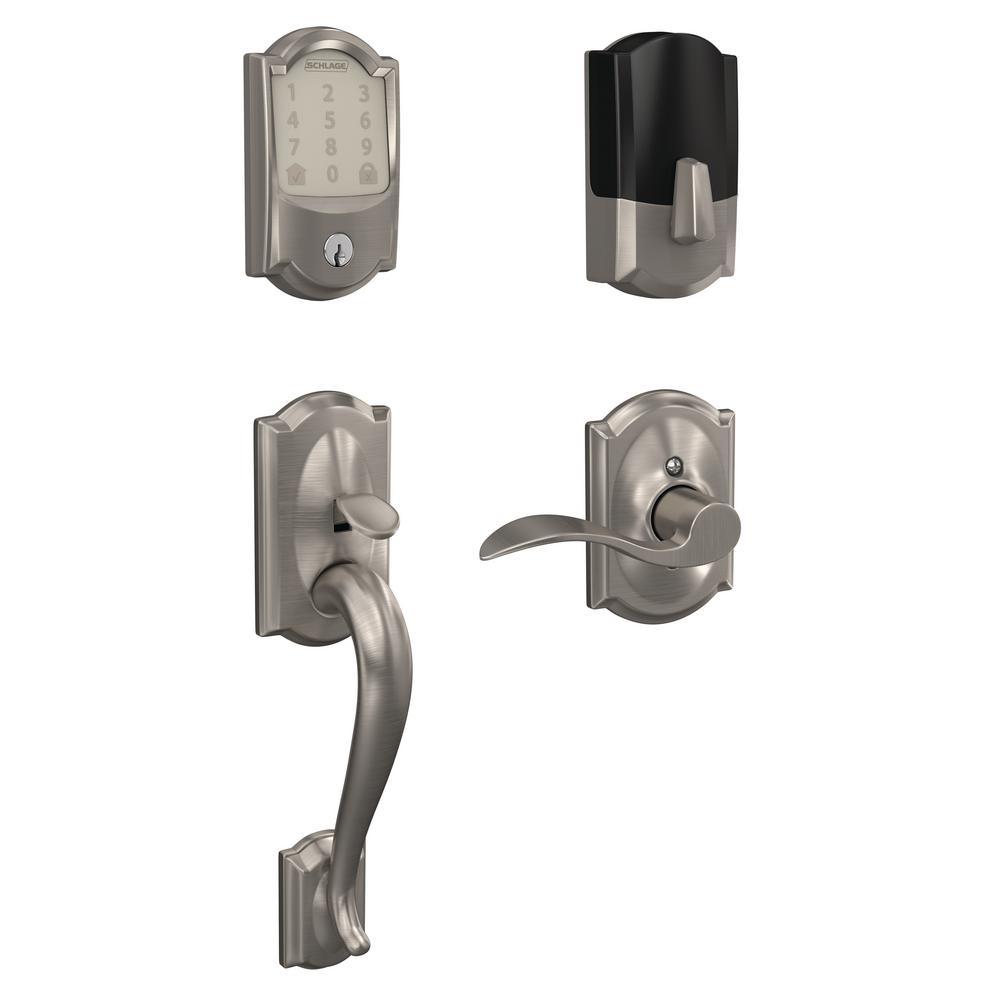 Camelot Encode Smart Wifi Door Lock with Alarm and Accent Lever Handleset in Aged Bronze