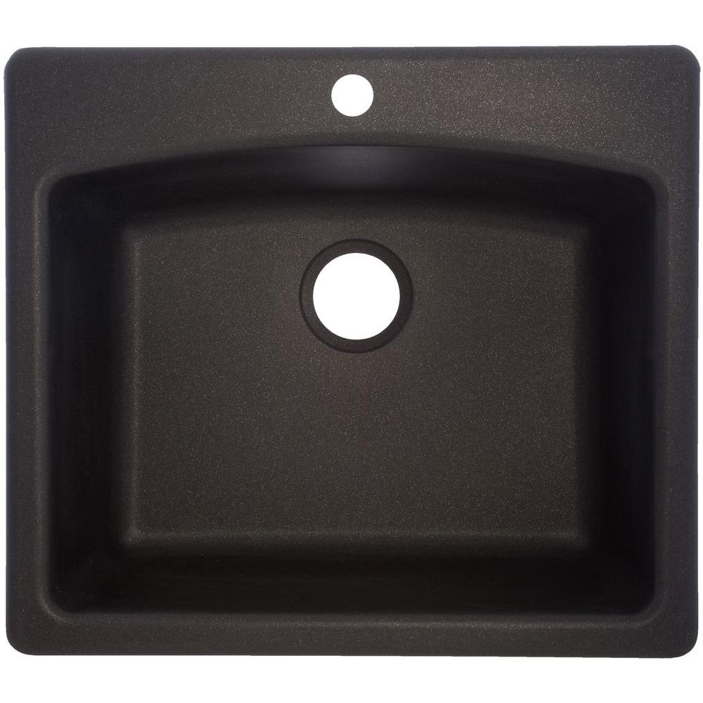 Dual Mount Composite Granite 25.in 1-Hole Single Bowl Kitchen Sink in Onyx - Super Arbor
