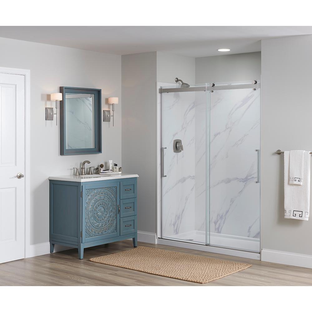 Chennai 37 in. W Single Vanity in Blue Wash with Engineered Stone Vanity Top in Crystal White with White Sink - Super Arbor