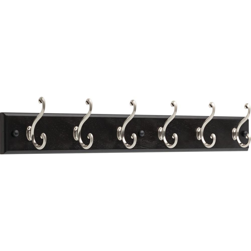 27 in. Black and Satin Nickel Scroll Hook Rack - Super Arbor