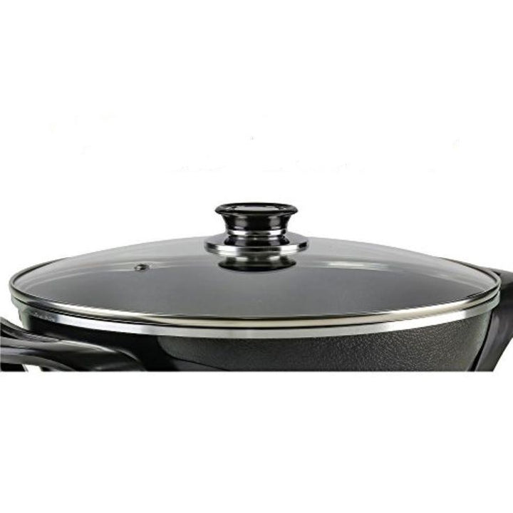 13 In. Black Non-Stick Electric Skillet with Aluminum Body Adjustable Temperature Controller Tempered Glass Cover