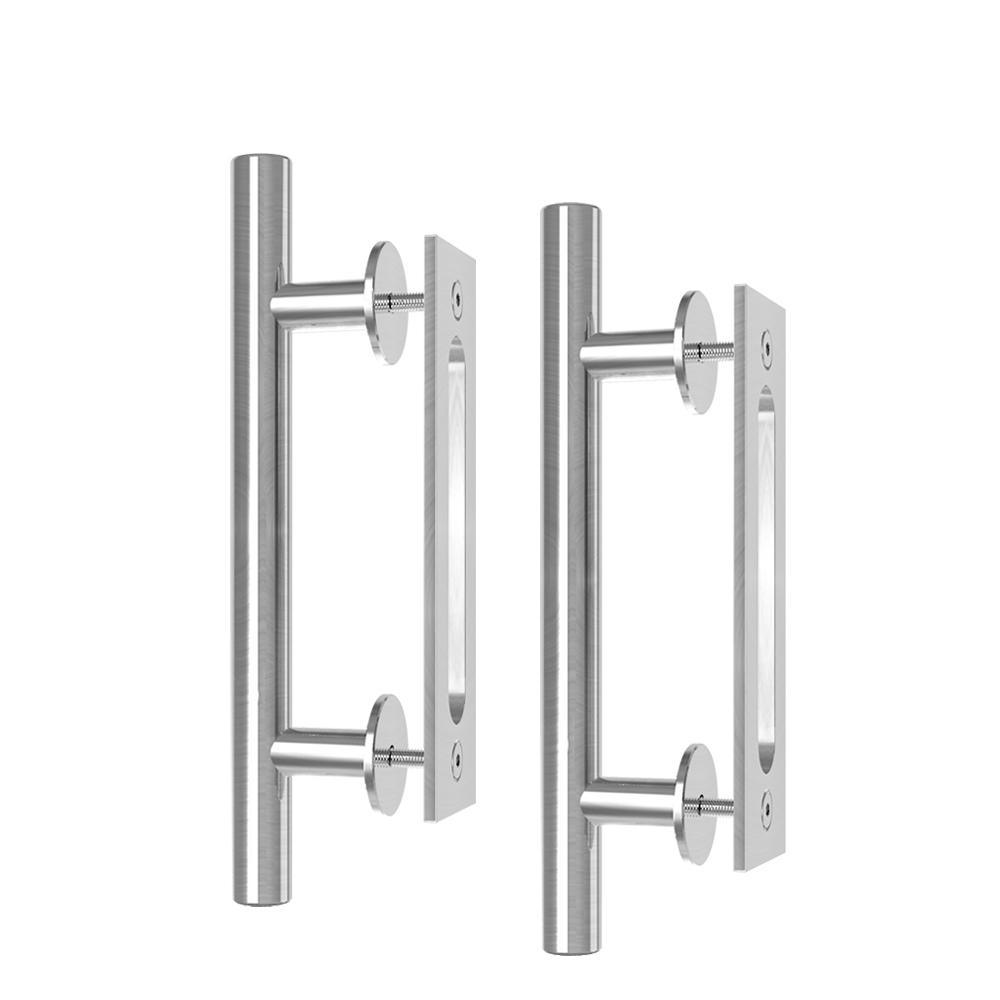 12 in. Black Ladder Pull and Flush Sliding Barn Door Handle Set (2-Pack) - Super Arbor