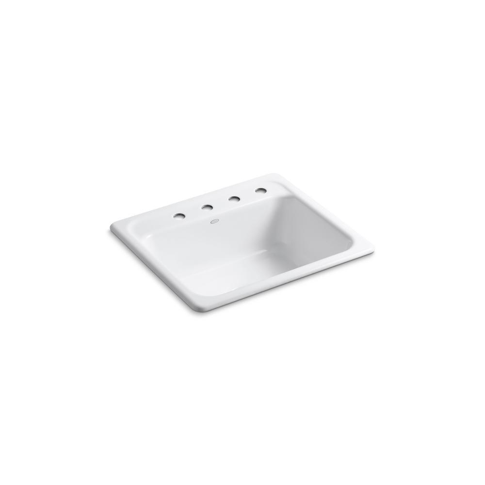 Mayfield White Cast Iron 25 in. 4-Hole Single Bowl Drop-in Kitchen Sink - Super Arbor