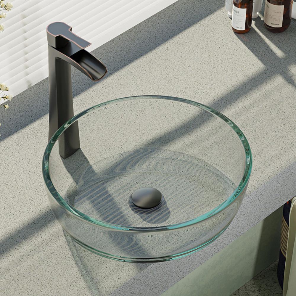 Glass Vessel Sink in Crystal with R9-7007 Faucet and Pop-Up Drain in Chrome - Super Arbor
