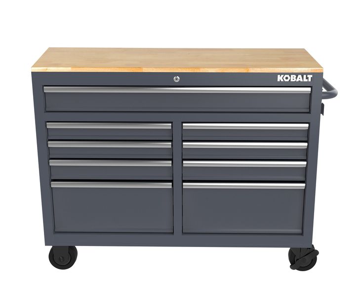 Kobalt 46.1-in L x 37.2-in H 9-Drawers Rolling Gray Wood Work Bench