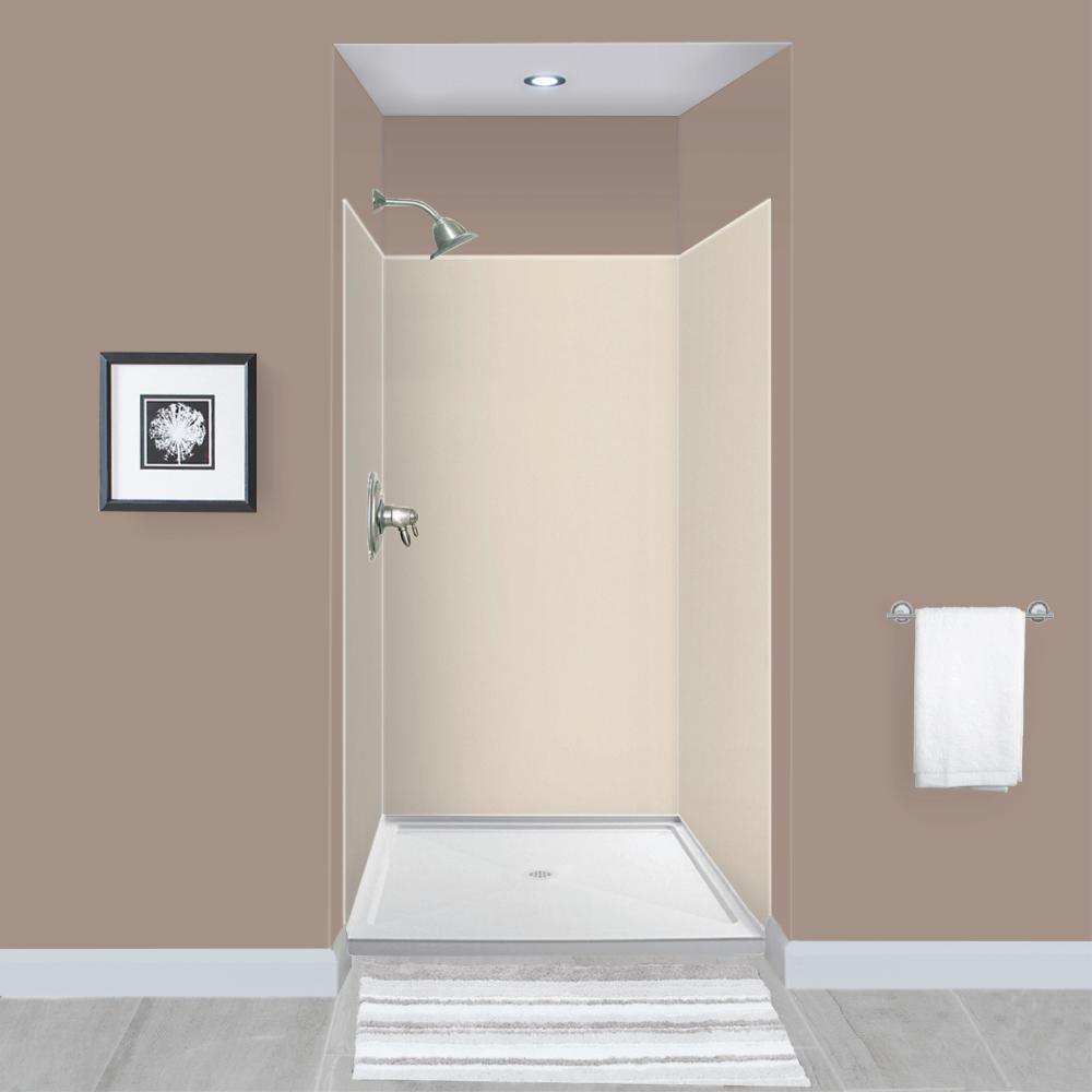 Expressions 48 in. x 48 in. x 96 in. 4-Piece Easy Up Adhesive Alcove Shower Wall Surround in Bianca - Super Arbor