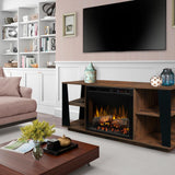 Arlo 60 in. Media Console in Walnut with 26 in. Electric Fireplace with Logs - Super Arbor