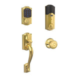 Camelot Bright Brass Connect Smart Lock with Alarm and Georgian Door Knob Handleset