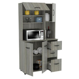 Aoibox Microwave Storage Utility Kitchen Cabinet in Smoke Oak - 35 in. W x 66.1 in. H x 15.4 in. D