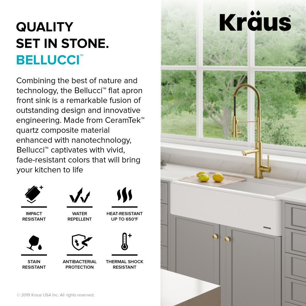 Bellucci 33in. CeramTek Granite/Quartz Composite Farmhouse ApronFront Single Bowl Kitchen Sink w/ Cutting Board in White - Super Arbor