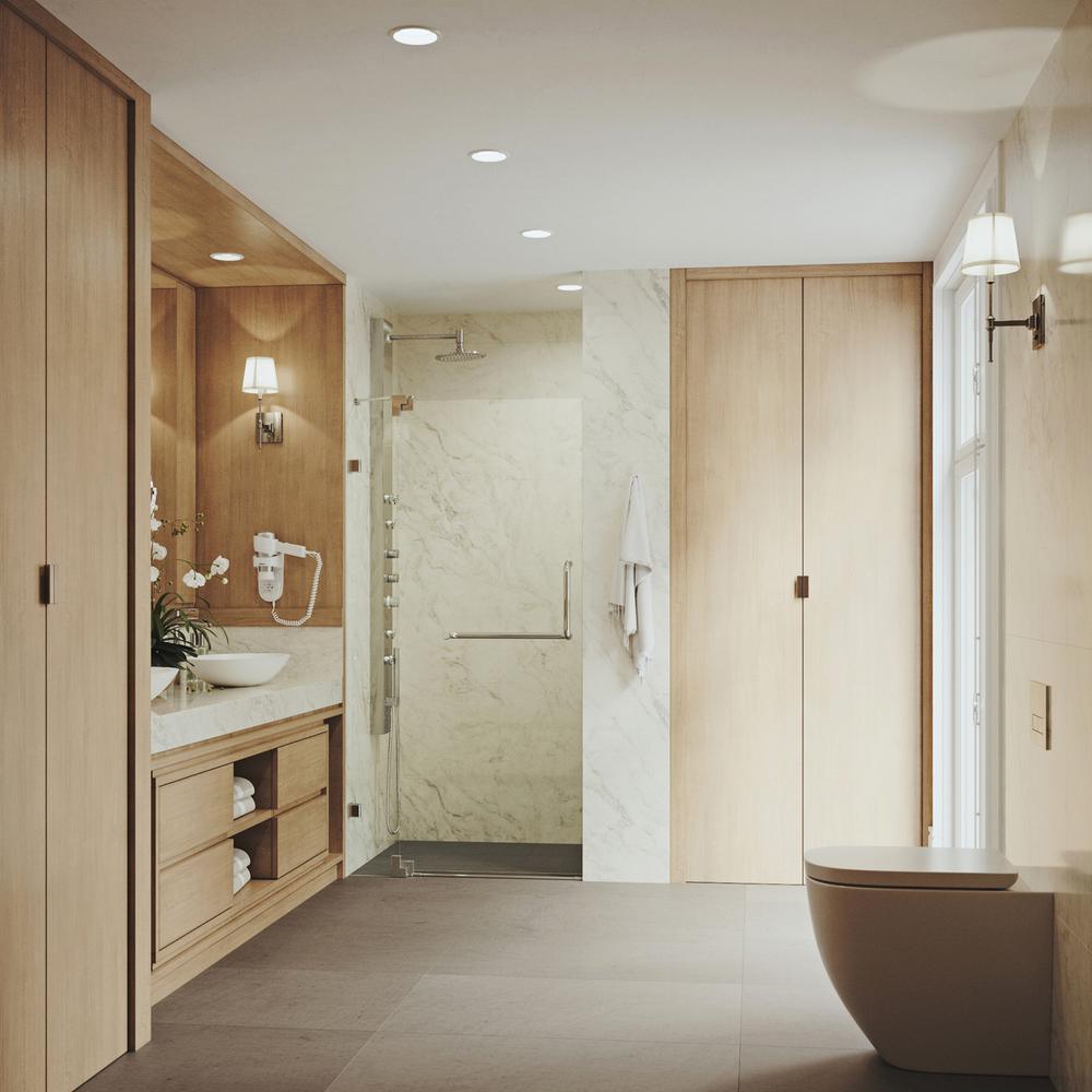 Pirouette 36 to 42 in. x 72 in. Frameless Pivot Shower Door in Brushed Nickel with Clear Glass and Handle - Super Arbor