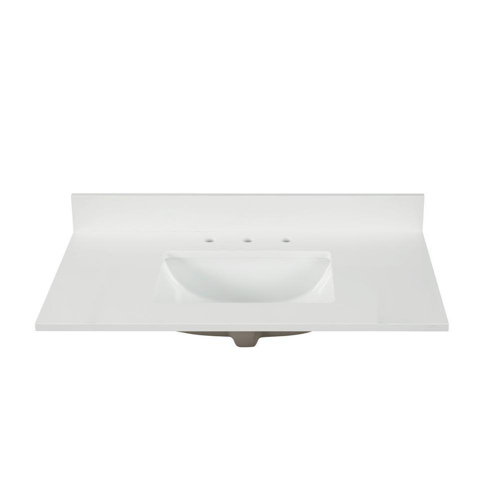 43 in. W x 22 in. D x 0.75 in. H Quartz Vanity Top in Snow White with White Basin - Super Arbor
