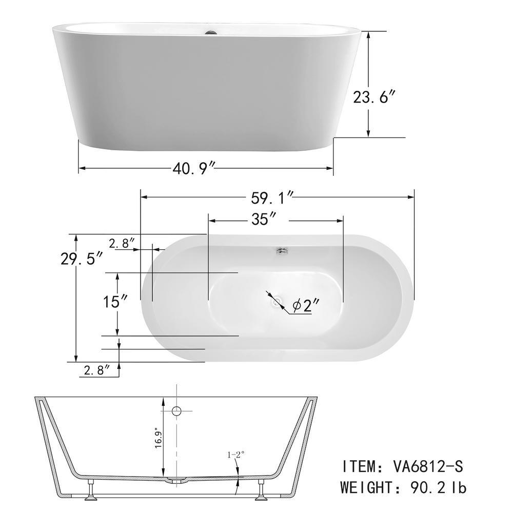 Lorient 59 in. Acrylic Flatbottom Freestanding Bathtub in White - Super Arbor