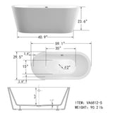 Lorient 59 in. Acrylic Flatbottom Freestanding Bathtub in White - Super Arbor