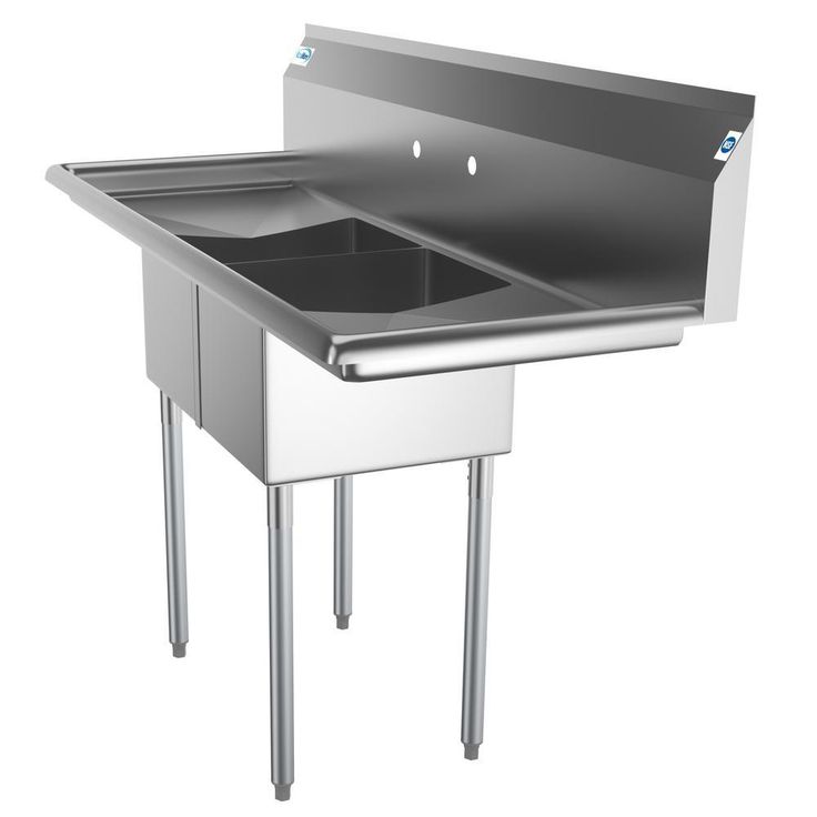 Freestanding Stainless Steel 56 in. 2-Hole Double Bowl Commercial Kitchen Sink