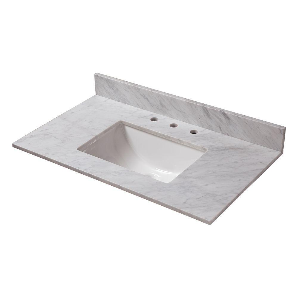 25 in. W x 19 in. D Marble Vanity Top in Carrara with White Single Trough Sink - Super Arbor