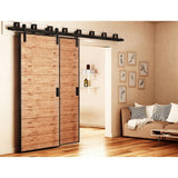 6.6 ft./79 in. Powder Coated Black Heavy-Duty Bypass Double Door Sliding Barn Door Hardware Classic Design Roller - Super Arbor