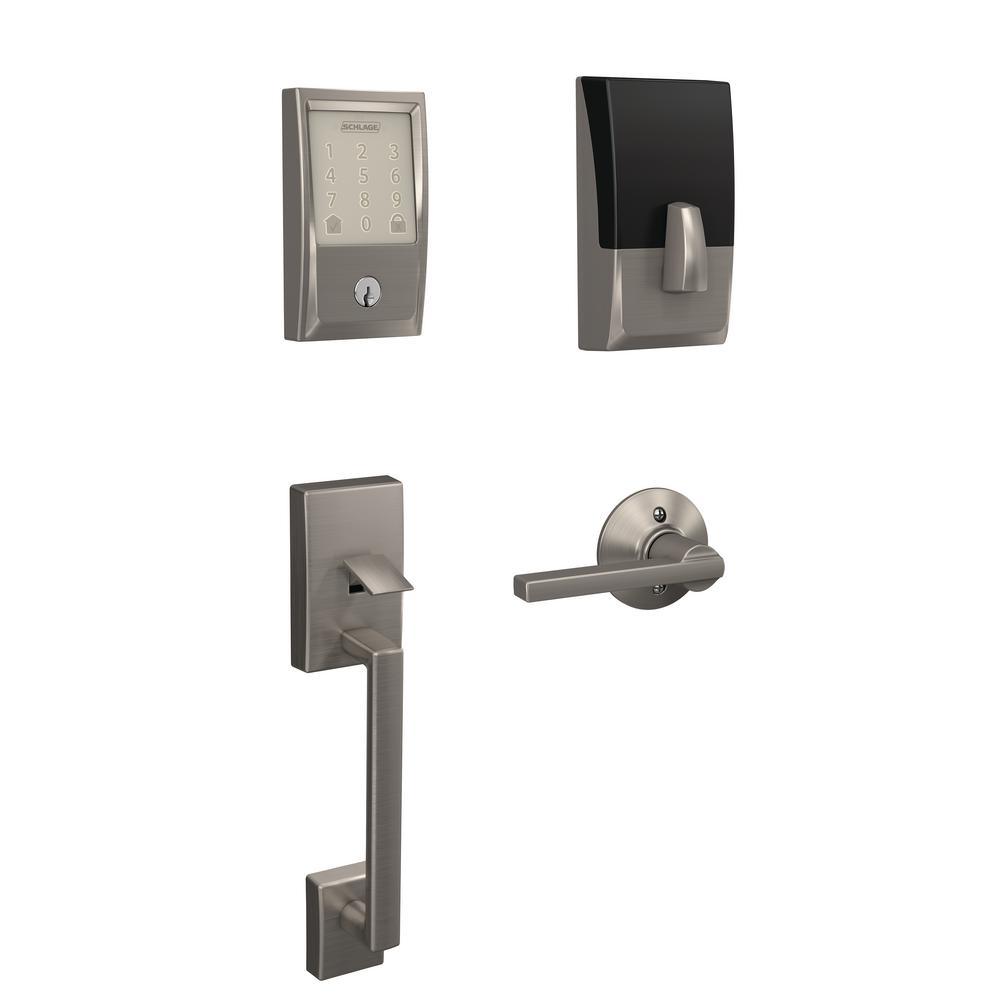 Century Encode Smart Wifi Door Lock with Alarm and Latitude Lever Handleset in Matte Black