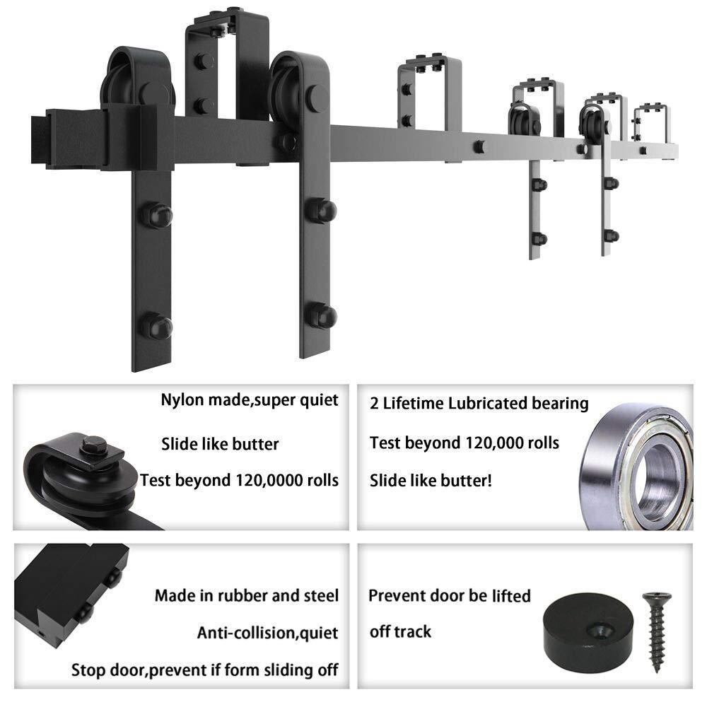 12 ft./144 in. Powder Coated Black Heavy-Duty Bypass Double Door Sliding Barn Door Hardware Classic Design Roller - Super Arbor