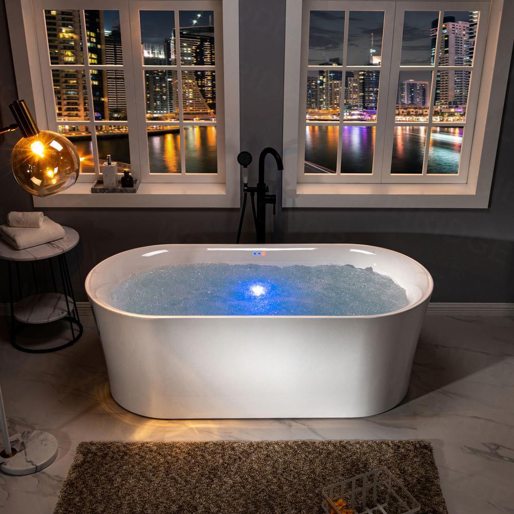 Diana 67 in. Acrylic Freestanding Double Ended Air Bath Bathtub with Drain and Overflow Included in White