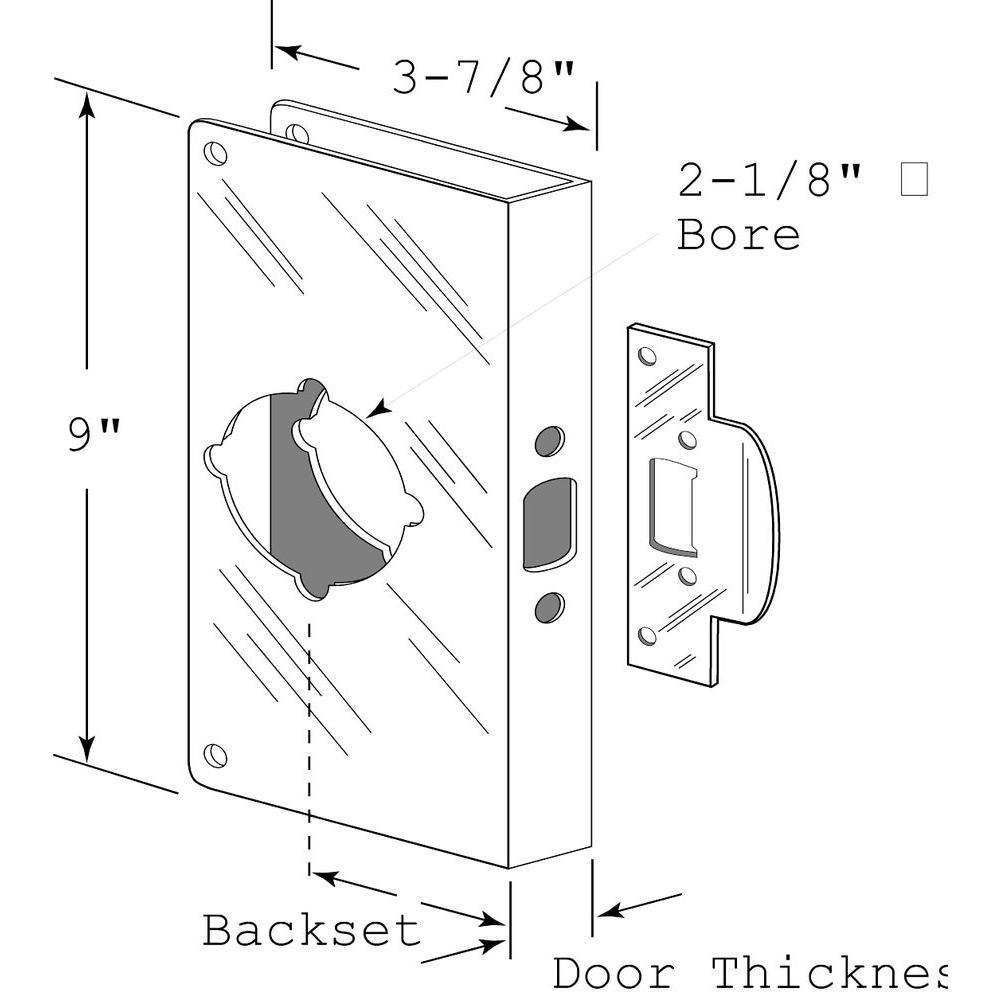 1-3/4 in. x 9 in. Thick Solid Brass Lock and Door Reinforcer, 2-1/8 in. Single Bore, 2-3/8 in. Backset - Super Arbor