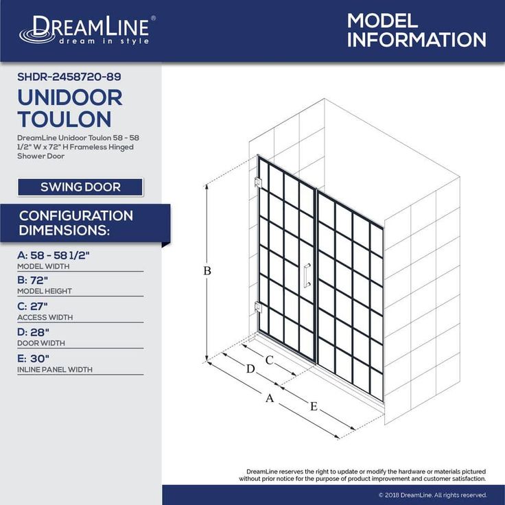 DreamLine Unidoor Toulon 58–58 1/2 in. W x 72 in. H Frameless Hinged Shower Door, Satin Black